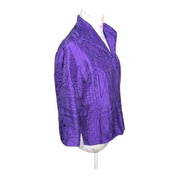 Chico's 100% Silk Embroidered Purple Blazer with Open Front - Picture 3 of 11